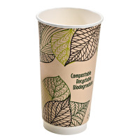 Gobelet en carton kraft brun à double paroi avec laminage PLA   H159mm 590ml