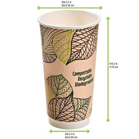 Gobelet en carton kraft brun à double paroi avec laminage PLA   H159mm 590ml