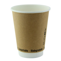 Gobelet en carton brun à double paroi sans matière plastique, Waterbased  H110mm 350ml