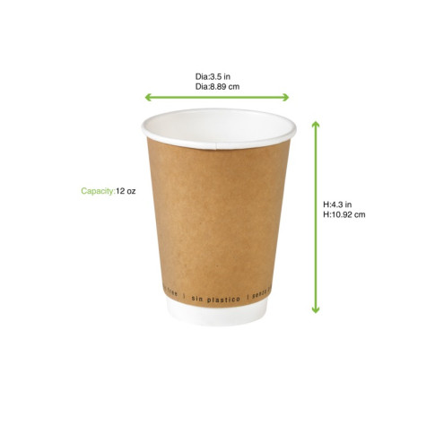 Gobelet en carton brun à double paroi sans matière plastique, Waterbased  H110mm 350ml