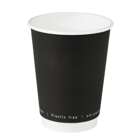 Gobelet en carton noir à double paroi sans matière plastique, Waterbased  H110mm 350ml