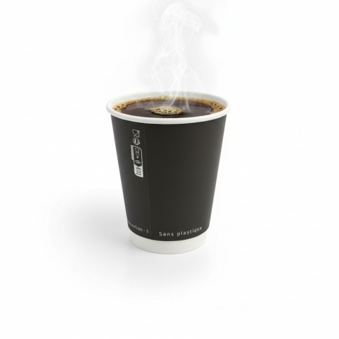 Gobelet en carton noir à double paroi sans matière plastique, Waterbased  H110mm 350ml