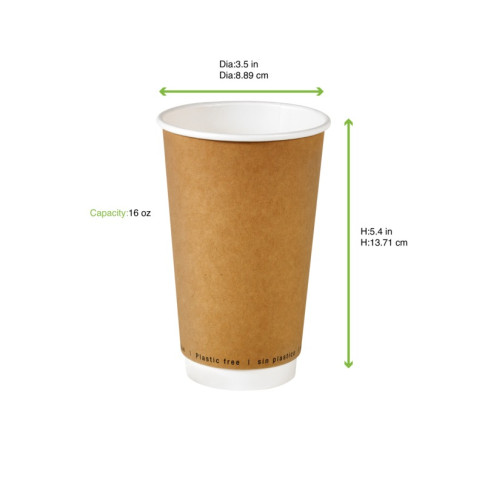 Gobelet en carton brun à double paroi sans matière plastique, Waterbased  H136mm 460ml