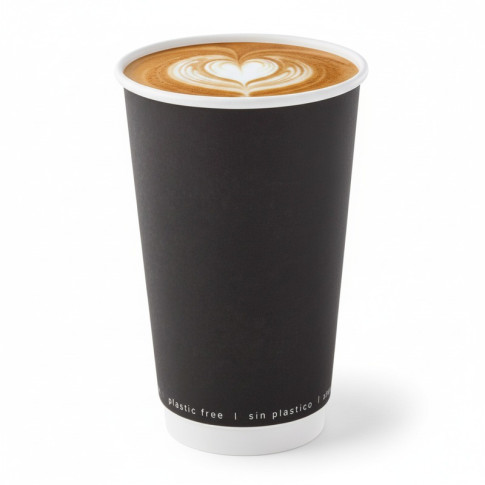Gobelet en carton noir à double paroi sans matière plastique, Waterbased  H136mm 460ml
