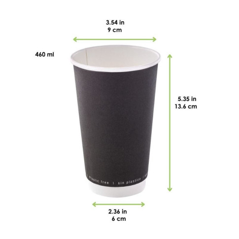 Gobelet en carton noir à double paroi sans matière plastique, Waterbased  H136mm 460ml