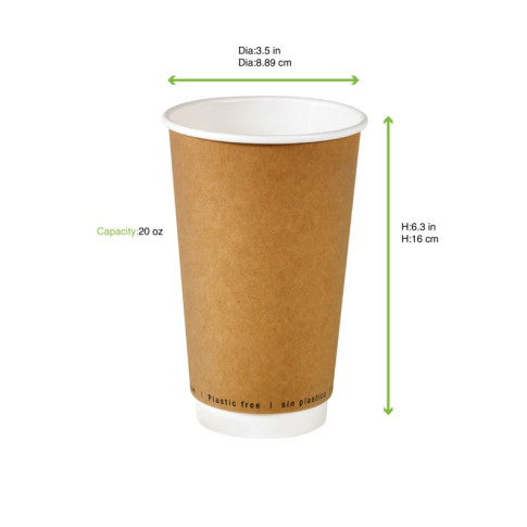 Gobelet en carton brun à double paroi sans matière plastique, Waterbased  H161mm 590ml
