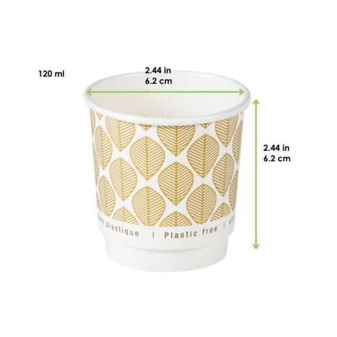 Gobelet en carton brun à double paroi sans matière plastique, Waterbased  H62mm 120ml