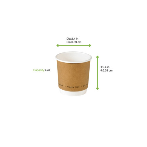 Gobelet en carton brun à double paroi sans matière plastique, Waterbased  H62mm 120ml