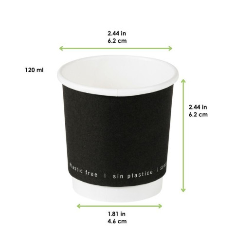 Gobelet en carton noir à double paroi sans matière plastique, Waterbased  H62mm 120ml