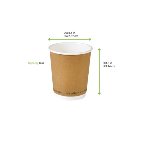 Gobelet en carton brun à double paroi sans matière plastique, Waterbased  H92mm 230ml