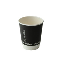 Gobelet en carton noir à double paroi sans matière plastique, Waterbased  H92mm 230ml