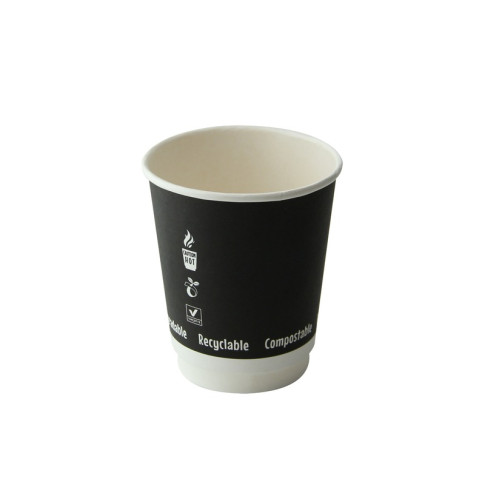 Gobelet en carton noir à double paroi sans matière plastique, Waterbased  H92mm 230ml