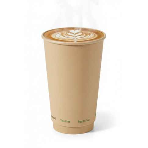 Gobelet brun en carton fibre de bambou à double paroi sans plastique, Waterbased  H136mm 460ml