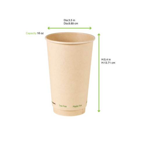 Gobelet brun en carton fibre de bambou à double paroi sans plastique, Waterbased  H136mm 460ml
