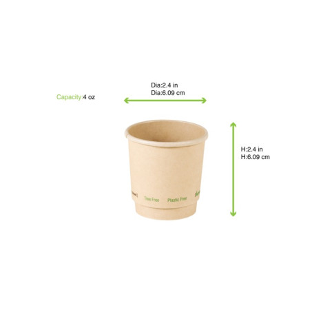 Gobelet brun en carton fibre de bambou à double paroi sans plastique, Waterbased  H62mm 120ml