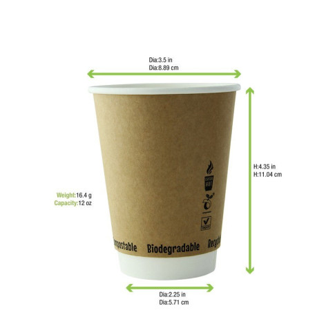 Gobelet en carton kraft brun à double paroi avec laminage PLA   H112mm 340ml