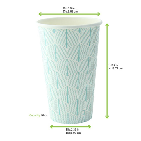 Gobelet carton blanc décor feuille  H137mm 470ml