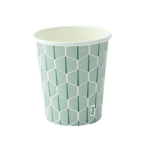 Gobelet carton blanc décor feuille  H92mm 230ml
