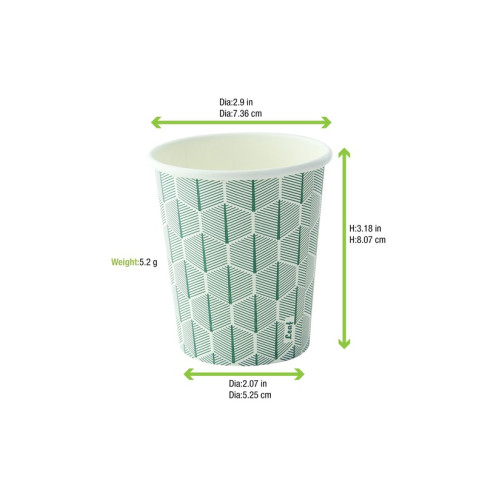 Gobelet carton blanc décor feuille  H92mm 230ml