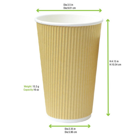 Gobelet Rippley en carton kraft ondulé beige à double paroi  H136mm 450ml