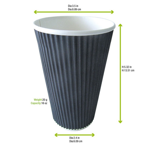 Gobelet carton double paroi noir "Rippley"   H136mm 450ml