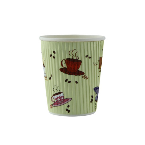 Gobelet en carton ondulé beige décor Tea Cup  H93,5mm 230ml