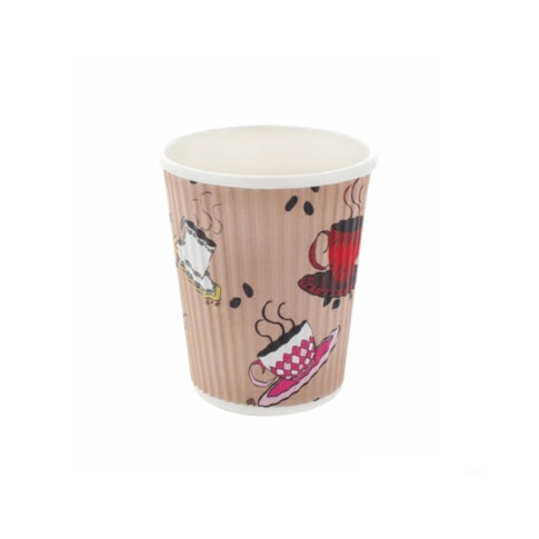 Gobelet en carton ondulé beige décor Tea Cup  H93,5mm 230ml