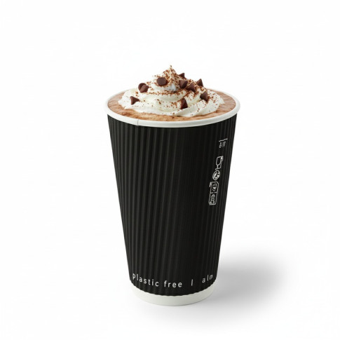 Gobelet carton double paroi noir "Rippley"   H110mm 340ml