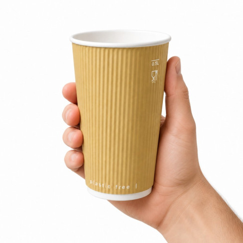 Gobelet Rippley en carton kraft ondulé beige à double paroi  H92mm 230ml