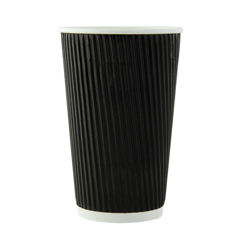 Gobelet Rippley en carton kraft ondulé noir à double paroi sans plastique, Waterbased  H136mm 460ml