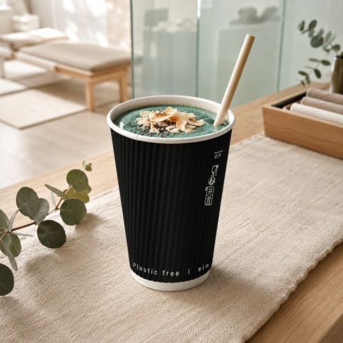 Gobelet Rippley en carton kraft ondulé noir à double paroi sans plastique, Waterbased  H136mm 460ml