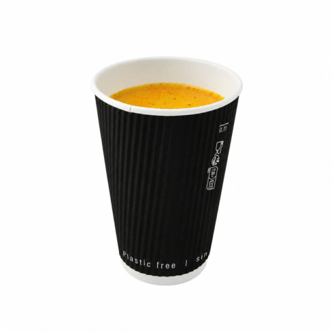 Gobelet Rippley en carton kraft ondulé noir à double paroi sans plastique, Waterbased  H62mm 120ml