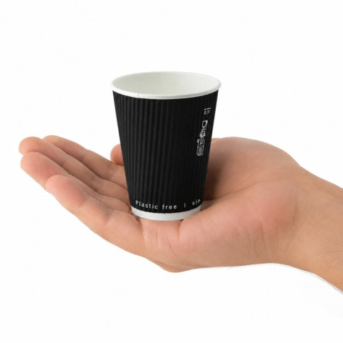 Gobelet Rippley en carton kraft ondulé noir à double paroi sans plastique, Waterbased  H62mm 120ml