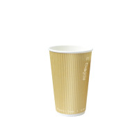 Gobelet Rippley en carton kraft ondulé beige à double paroi sans plastique, Waterbased  H92mm 230ml