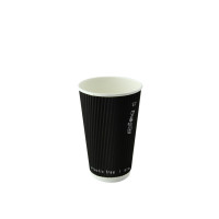 Gobelet Rippley en carton kraft ondulé noir à double paroi sans plastique, Waterbased  H92mm 230ml
