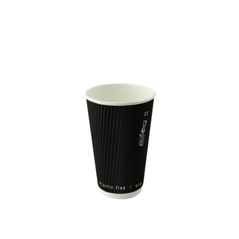 Gobelet Rippley en carton kraft ondulé noir à double paroi sans plastique, Waterbased  H92mm 230ml