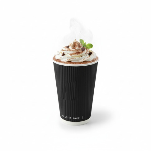 Gobelet Rippley en carton kraft ondulé noir à double paroi sans plastique, Waterbased  H92mm 230ml