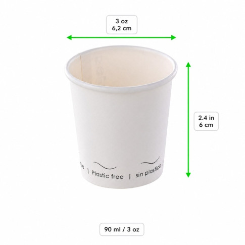 Gobelet Eden blanc en carton sans plastique, Waterbased  H60mm 90ml