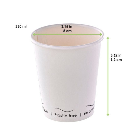 Gobelet Eden blanc en carton sans plastique, Waterbased  H92mm 230ml