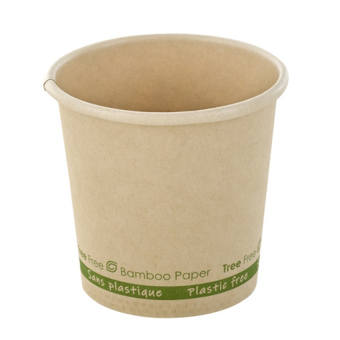 Gobelet beige en carton fibre de bambou sans plastique, Waterbased  H60mm 90ml