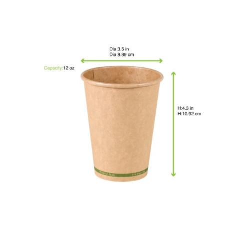 Gobelet Zen en carton kraft brun sans plastique, Waterbased  H110mm 350ml