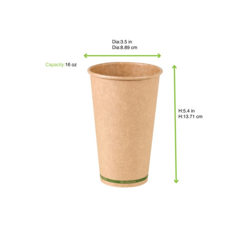 Gobelet Zen en carton kraft brun sans plastique, Waterbased  H136mm 460ml