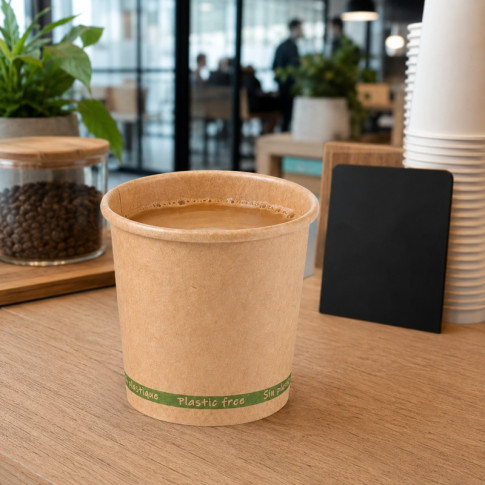 Gobelet Zen en carton kraft brun sans plastique, Waterbased  H60mm 90ml