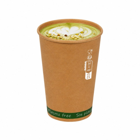 Gobelet Zen en carton kraft brun sans plastique, Waterbased  H79mm 180ml