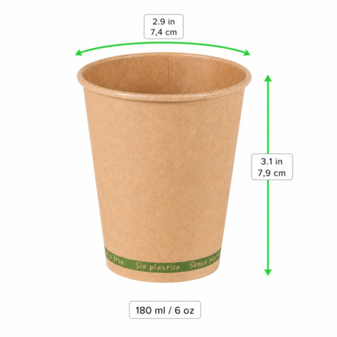Gobelet Zen en carton kraft brun sans plastique, Waterbased  H79mm 180ml