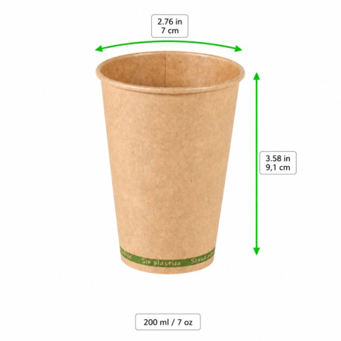 Gobelet Zen en carton kraft brun sans plastique, Waterbased  H92mm 200ml