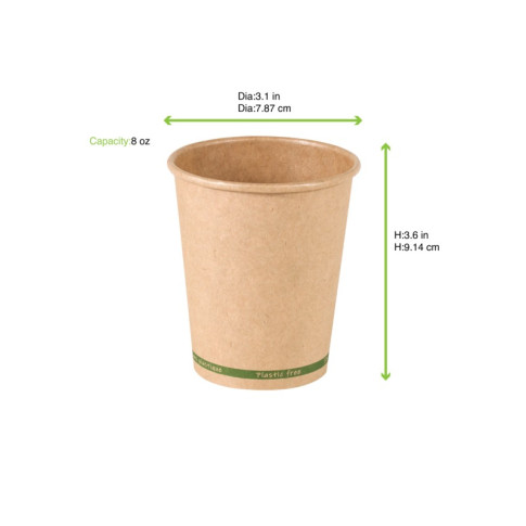 Gobelet Zen en carton kraft brun sans plastique, Waterbased  H92mm 230ml