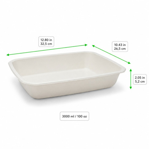Barquette scellable pulpe laminée PLA "gastronorme" 1/2 325x265mm H52mm 3000ml