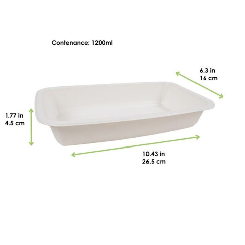 Barquette scellable pulpe laminée PLA "gastronorme" 1/4 265x160mm H45mm 1200ml