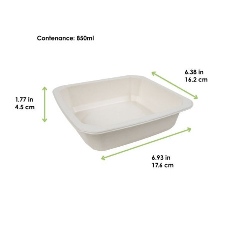 Barquette scellable pulpe laminée PLA "gastronorme" 1 /6 176x162mm H45mm 850ml